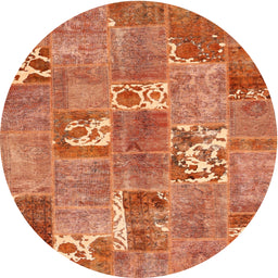 Round Contemporary Red Patchwork Rug, con1193