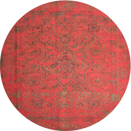 Round Machine Washable Contemporary Red Rug, wshcon1195