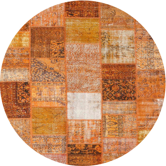 Round Machine Washable Contemporary Orange Red Rug, wshcon1198