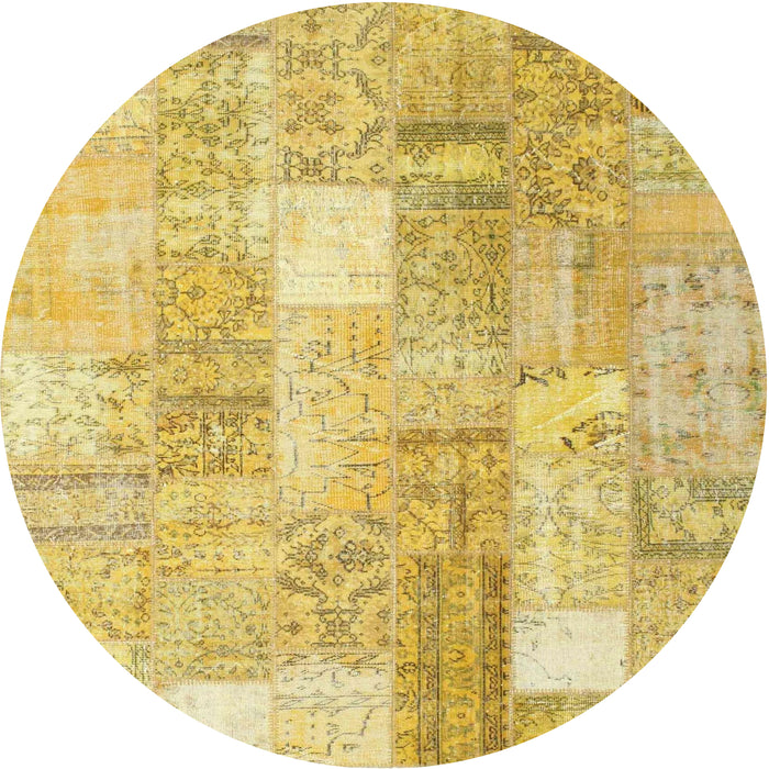 Round Contemporary Yellow Patchwork Rug, con1202