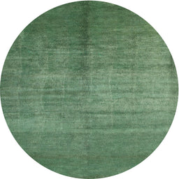 Round Machine Washable Contemporary Green Rug, wshcon1228
