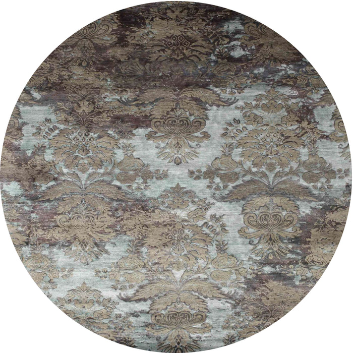 Round Contemporary Gunmetal Gray Modern Rug, con1272