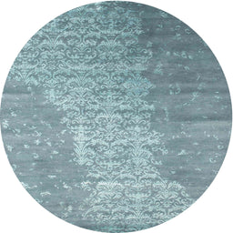 Round Machine Washable Contemporary Blue Rug, wshcon1306