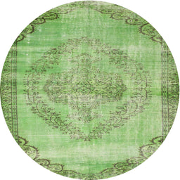Round Machine Washable Contemporary Yellow Green Rug, wshcon1327
