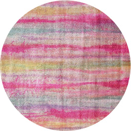 Round Contemporary Dark Pink Modern Rug, con1333