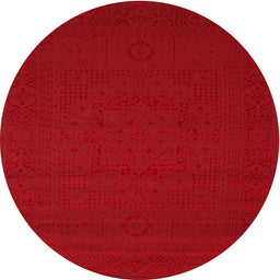Round Machine Washable Contemporary Red Rug, wshcon134