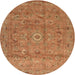 Round Machine Washable Contemporary Orange Rug, wshcon1356