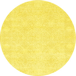 Round Machine Washable Contemporary Yellow Rug, wshcon135