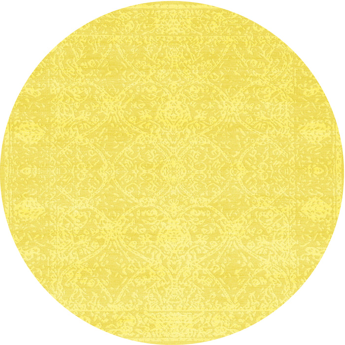Round Machine Washable Contemporary Yellow Rug, wshcon135