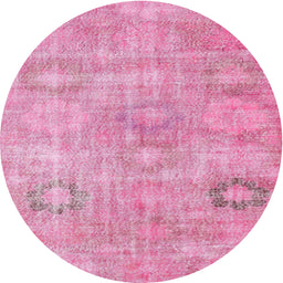 Round Contemporary Neon Hot Pink Persian Rug, con1364