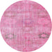 Round Machine Washable Contemporary Neon Hot Pink Rug, wshcon1364