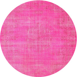Round Machine Washable Contemporary Deep Pink Rug, wshcon1377