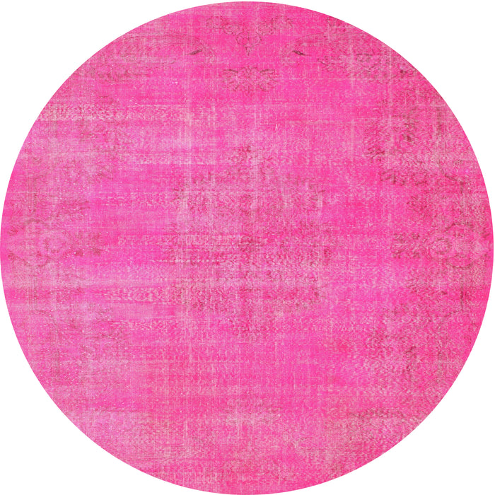 Round Machine Washable Contemporary Deep Pink Rug, wshcon1377
