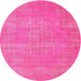 Round Machine Washable Contemporary Deep Pink Rug, wshcon1377