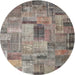 Round Machine Washable Contemporary Rosy Brown Pink Rug, wshcon1379