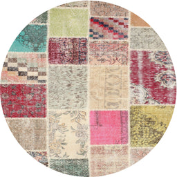 Round Contemporary Brown Patchwork Rug, con1383
