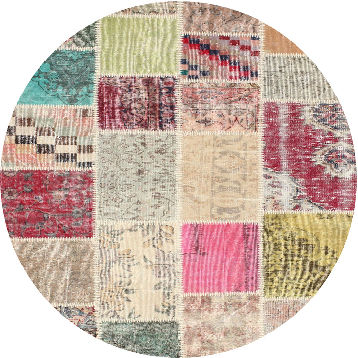 Round Contemporary Brown Patchwork Rug, con1383