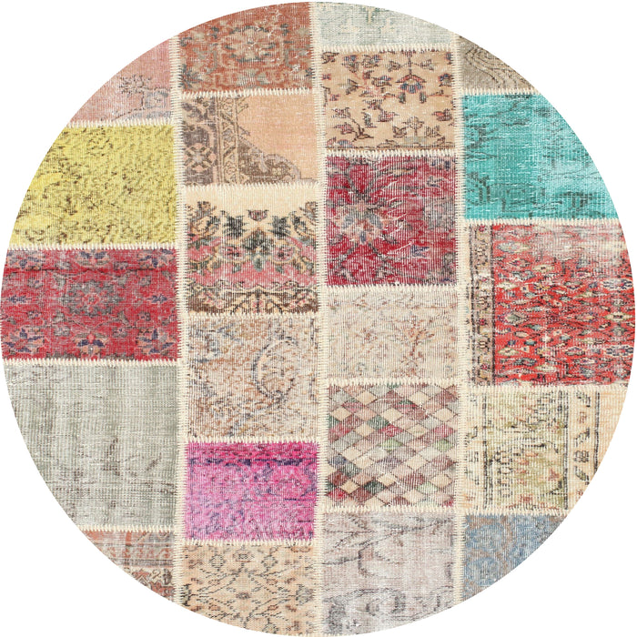 Round Machine Washable Contemporary Orange Salmon Pink Rug, wshcon1384