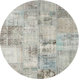 Round Machine Washable Contemporary Pale Silver Gray Rug, wshcon1393