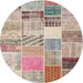 Round Contemporary Orange Salmon Pink Patchwork Rug, con1395