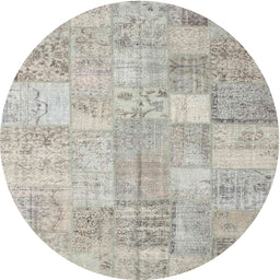 Round Contemporary Pale Silver Gray Patchwork Rug, con1399