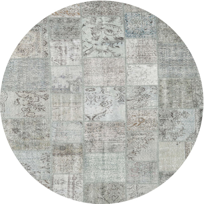 Round Contemporary Gunmetal Gray Patchwork Rug, con1413