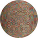 Round Contemporary Dark Almond Brown Southwestern Rug, con1414