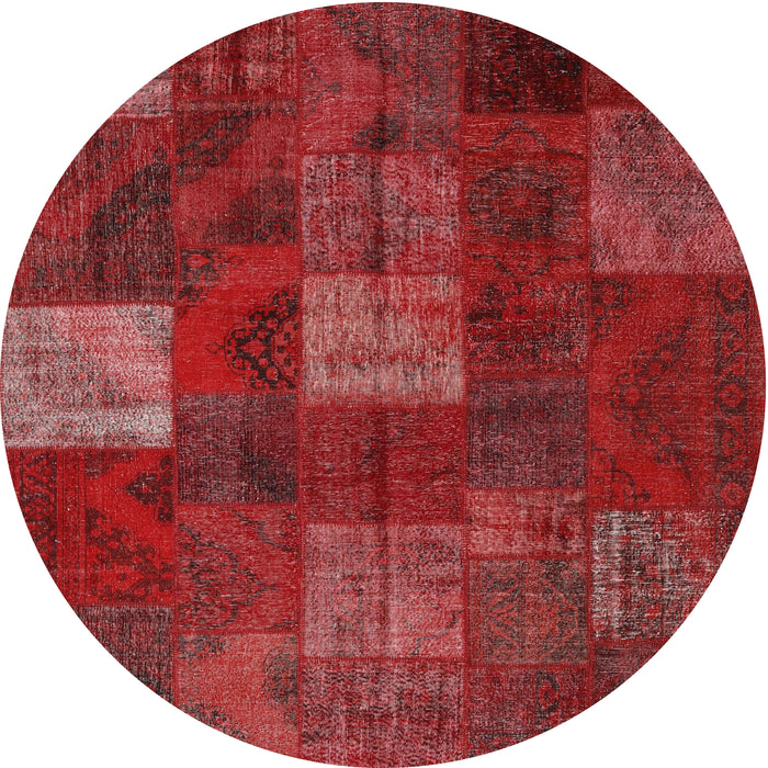 Round Contemporary Red Patchwork Rug, con1416