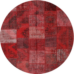 Round Machine Washable Contemporary Red Rug, wshcon1416