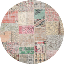 Round Contemporary Desert Sand Beige Patchwork Rug, con1431
