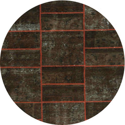 Round Machine Washable Contemporary Night Red Rug, wshcon1441