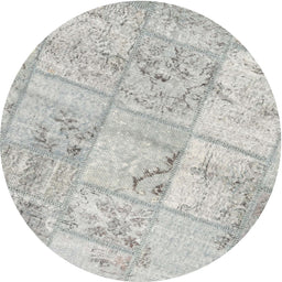 Round Contemporary Dark White Beige Patchwork Rug, con1442