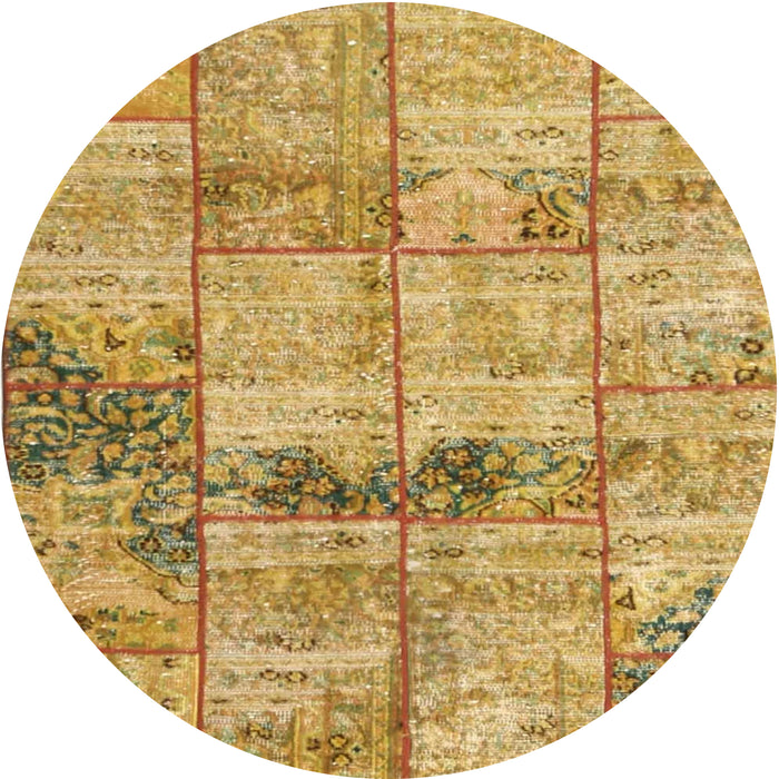 Round Contemporary Orange Patchwork Rug, con1449