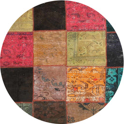 Round Contemporary Saffron Red Patchwork Rug, con1452