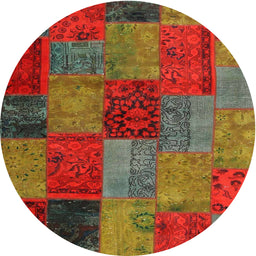 Round Machine Washable Contemporary Brown Rug, wshcon1454