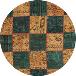 Round Contemporary Dark Brown Patchwork Rug, con1455