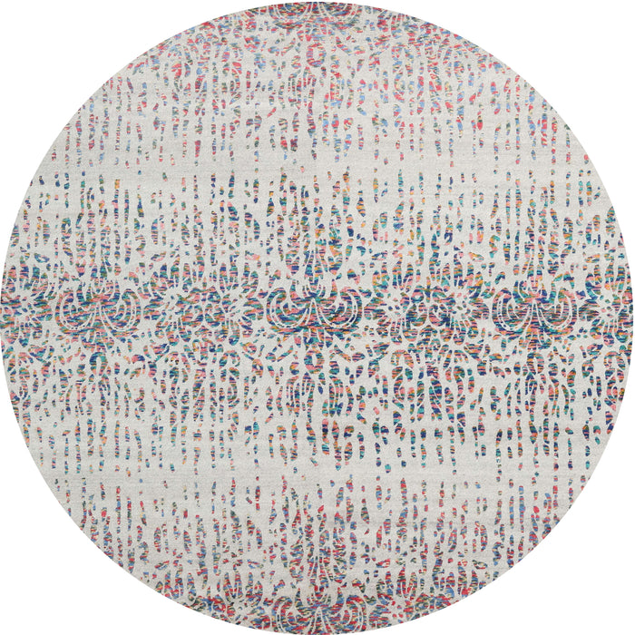 Round Machine Washable Contemporary Grey Gray Rug, wshcon1469