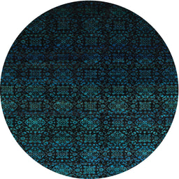 Round Machine Washable Contemporary Black Rug, wshcon1484