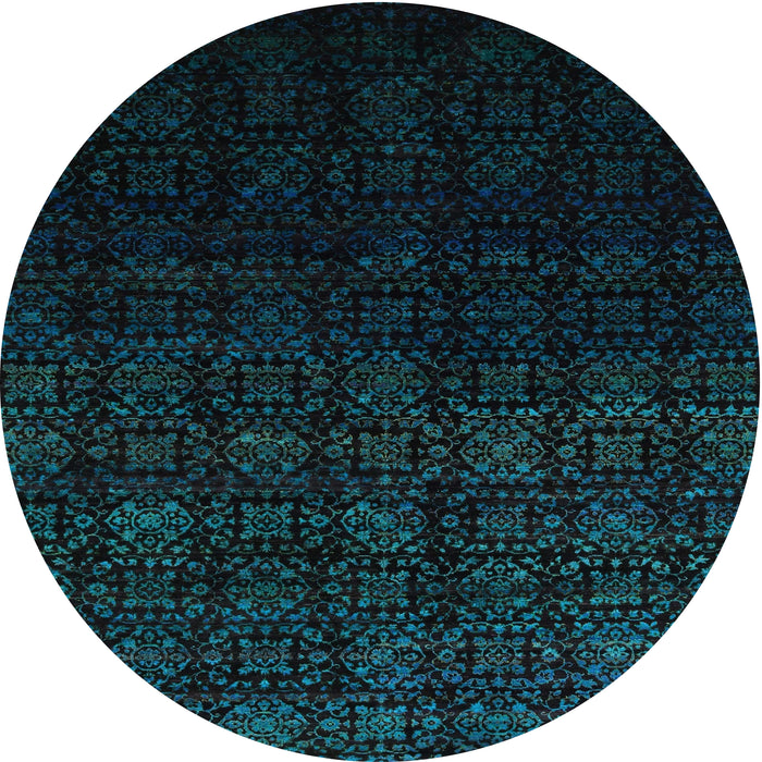 Round Machine Washable Contemporary Black Rug, wshcon1484