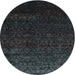 Round Machine Washable Contemporary Midnight Gray Rug, wshcon1485