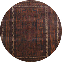 Round Contemporary Reddish Brown Modern Rug, con1507