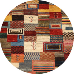 Round Contemporary Red Modern Rug, con1519