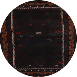 Round Contemporary Black Brown Modern Rug, con1527