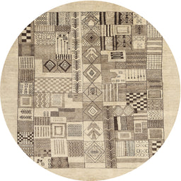 Round Contemporary Dark Almond Brown Modern Rug, con1542