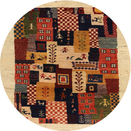 Round Contemporary Yellow Orange Modern Rug, con1551