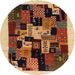 Round Contemporary Yellow Orange Modern Rug, con1551