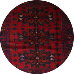 Round Contemporary Dark Scarlet Red Modern Rug, con1554