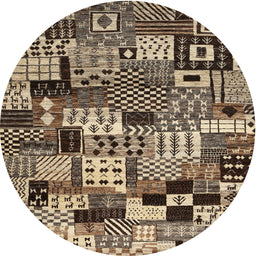 Round Machine Washable Contemporary Bakers Brown Rug, wshcon1598