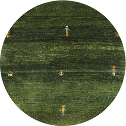 Round Machine Washable Contemporary Dark Forest Green Rug, wshcon1640