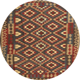 Round Contemporary Saffron Red Southwestern Rug, con1644